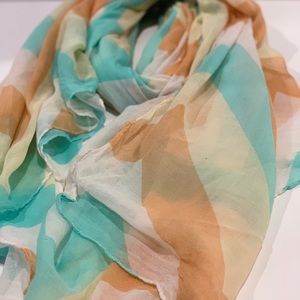 Teal orange yellow and white chevron scarf